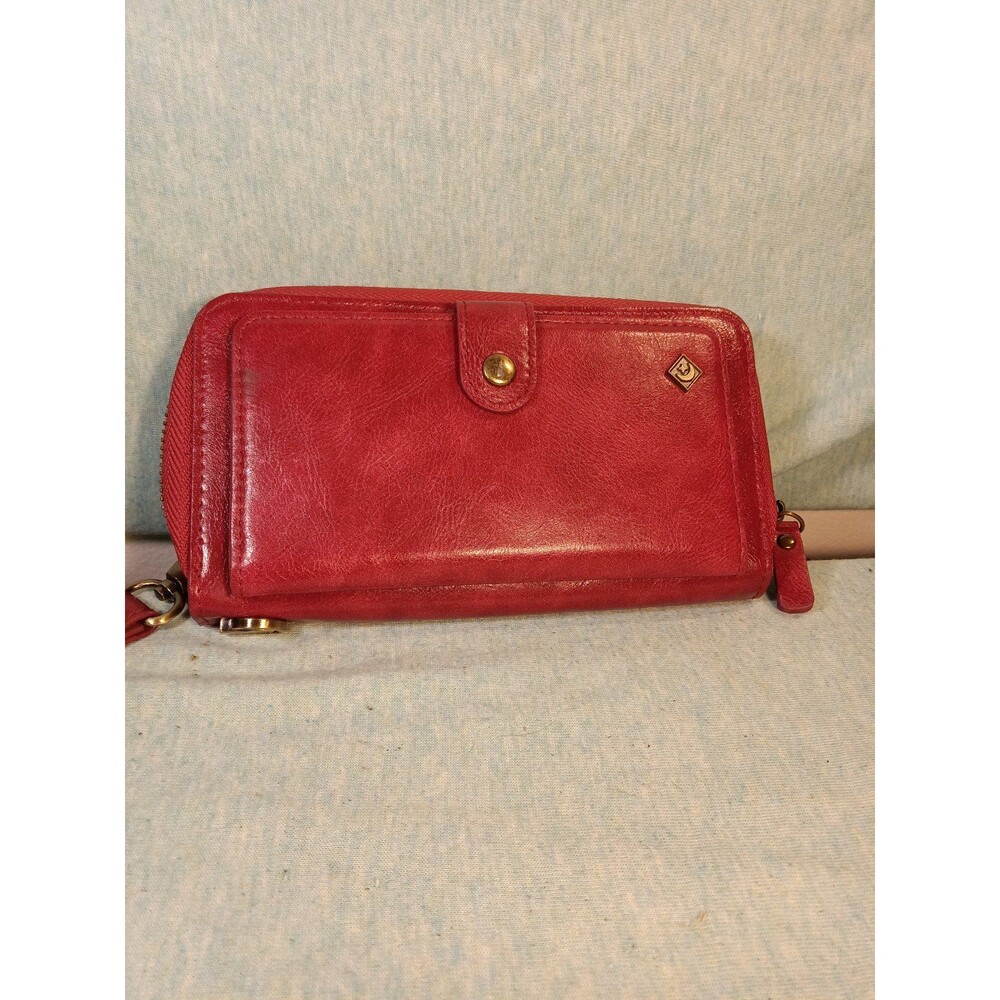 Pola Wristlet Wallet Zip Around Organizer Burgundy Red Faux Leather Card Pocket